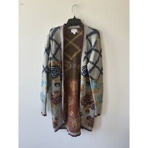 Vintage Wrangler Women’s Knitwear Cardigan Retro Pattern Grey Size Medium